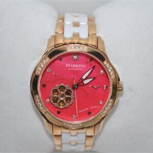 Starking Automatic Women's Watch, All Stainless Steel Bronze&Ceramic Pink Face